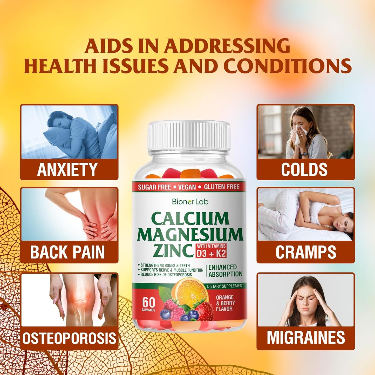 BionerLab Calcium Magnesium Zinc Gummies