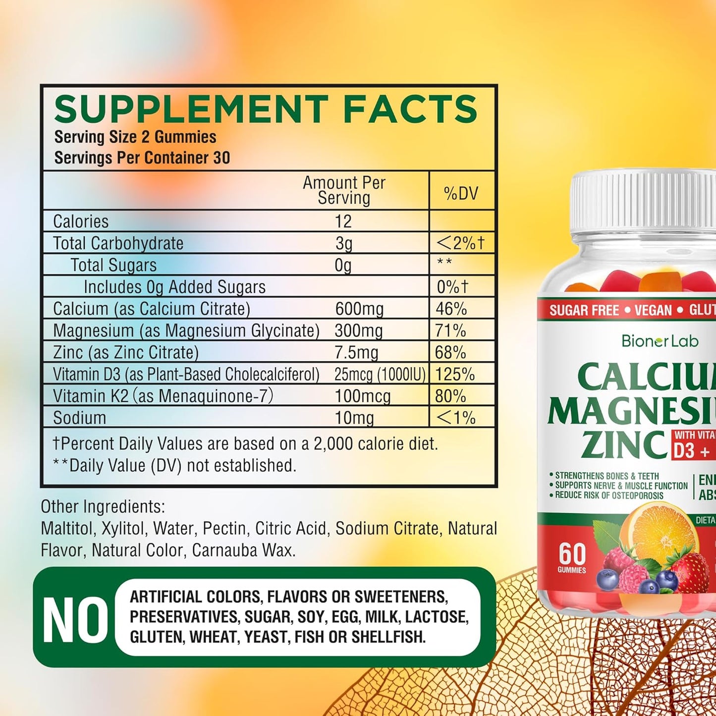 BionerLab Calcium Magnesium Zinc Gummies