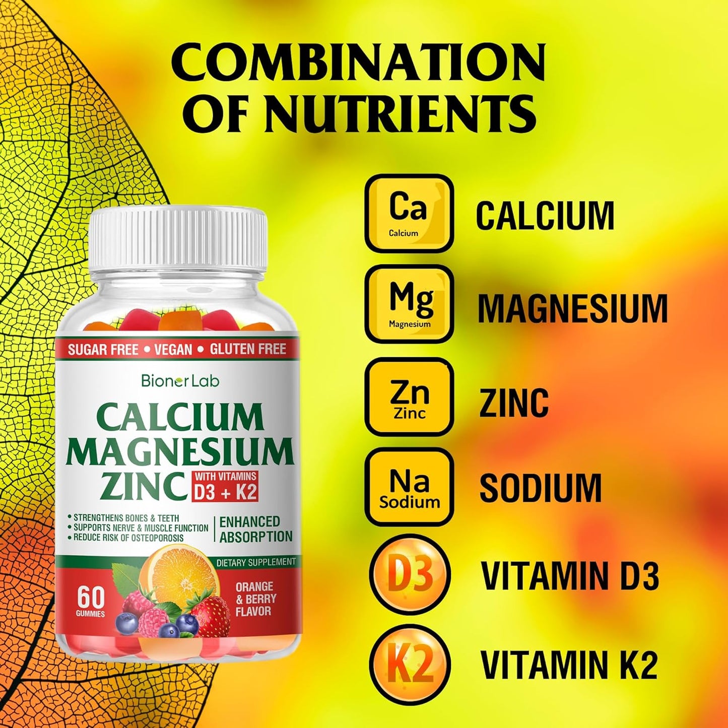 BionerLab Calcium Magnesium Zinc Gummies