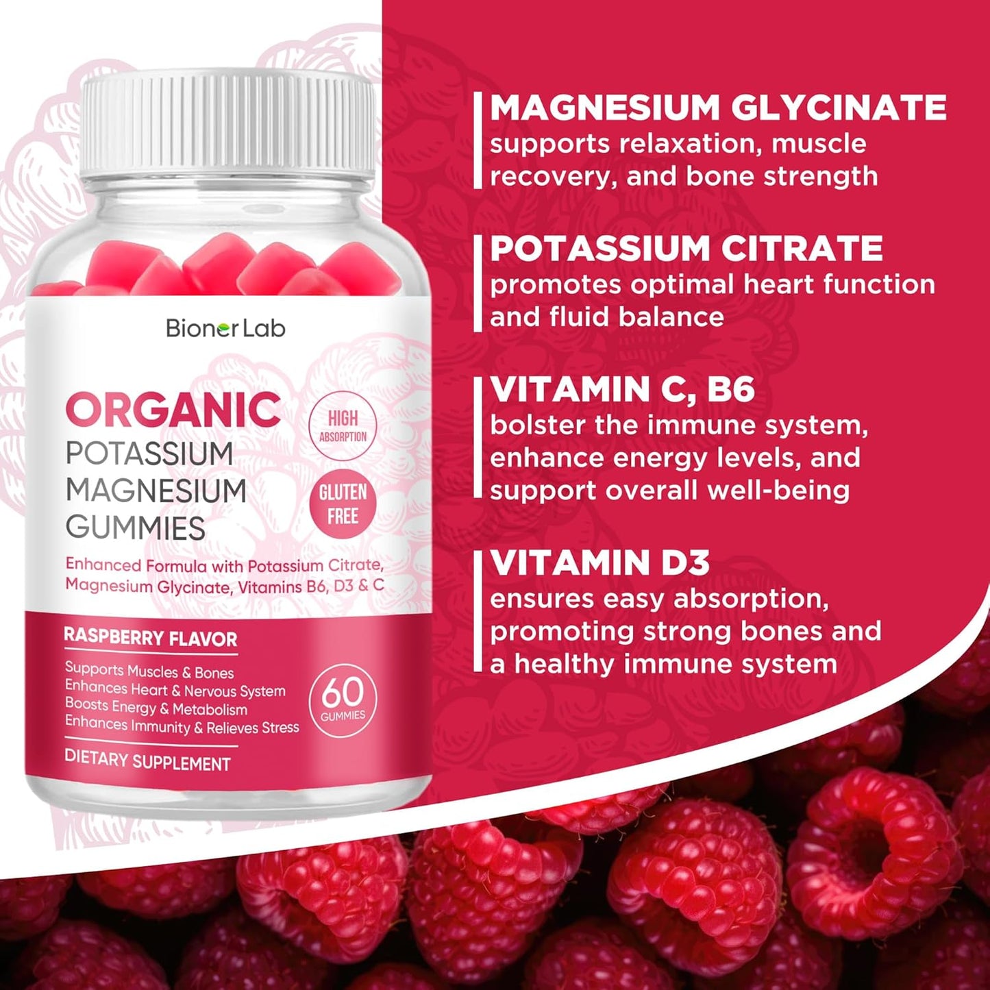 BionerLab Organic Potassium Magnesium Gummies