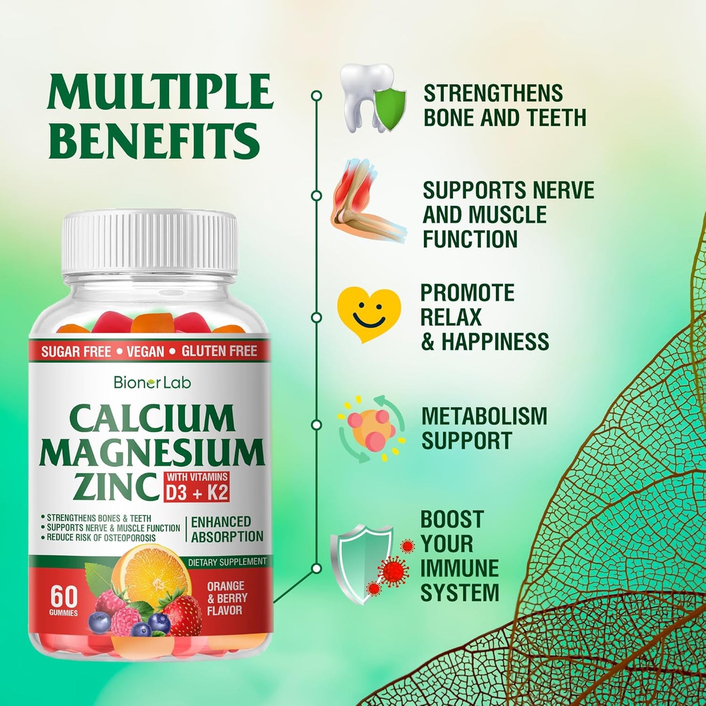 BionerLab Calcium Magnesium Zinc Gummies