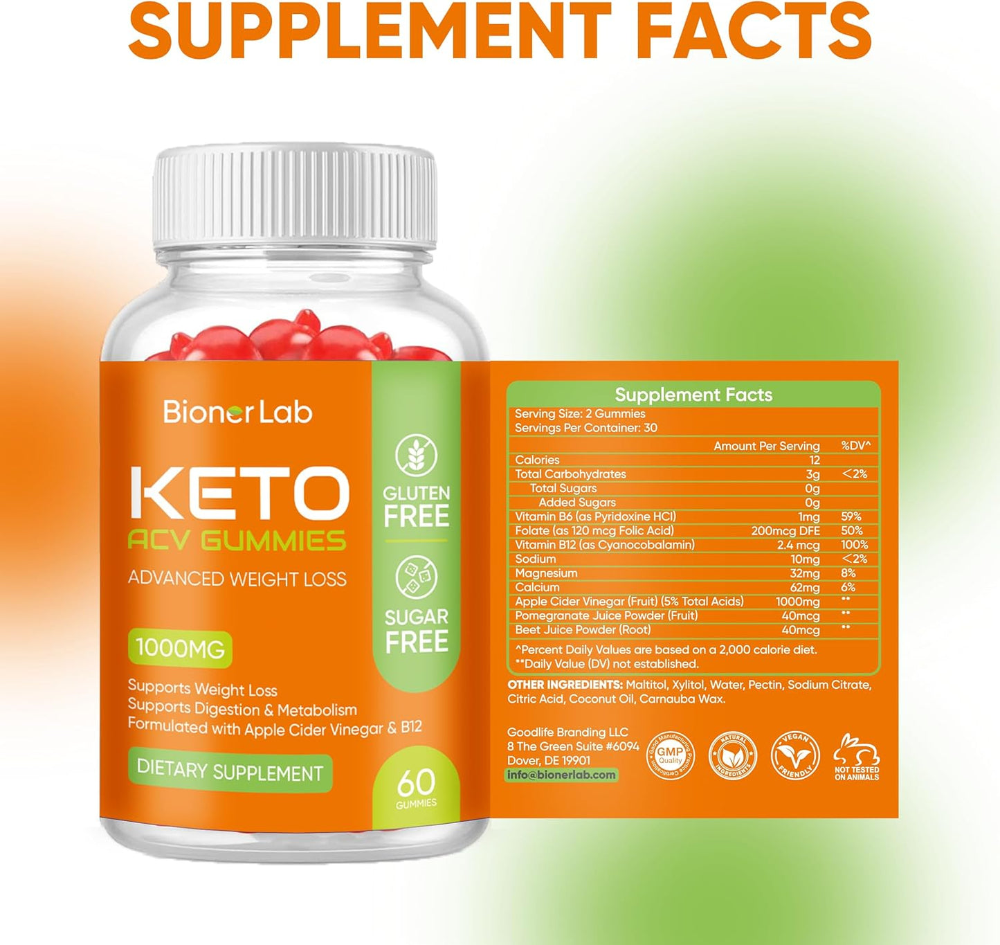 BionerLab Keto ACV Gummies (Pack of 2)